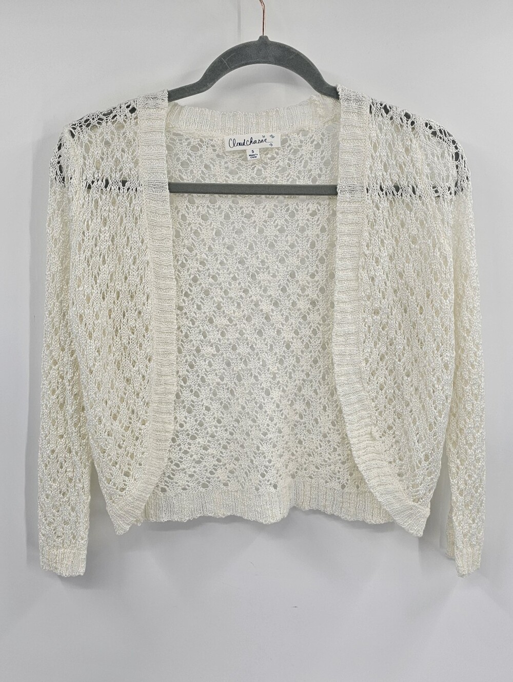 Crochet Cream Sheer Crop Sweater Size Small